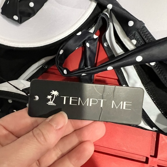 NWT blackish blue-ish 2 piece bikini set polka dot L large TEMPT ME - Picture 7 of 12